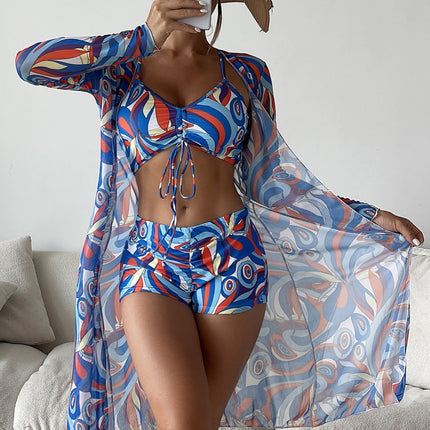 Women's 3-Piece Floral Bikini Set with Cardigan