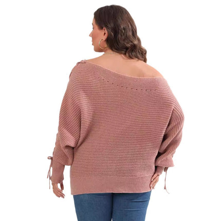 Women's Top Plus Size Lace Up Batwing Sleeve Sweater