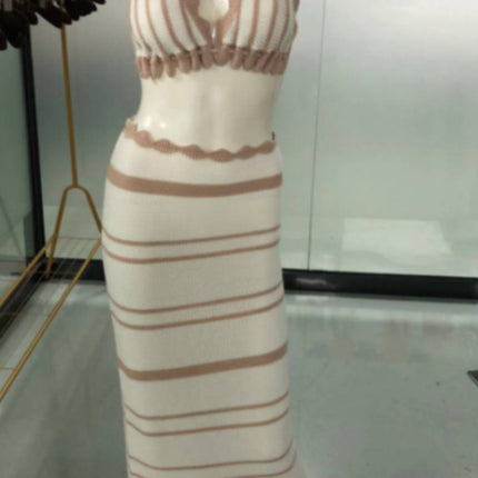 2pcs Striped Bikini Casual Vest Sling Top Suit Beach Summer Y2K Long Dress Suits For Women