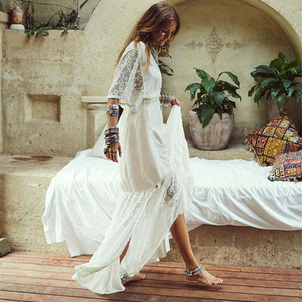 Women's Long Crochet Lace Beach Cover-Up Dress