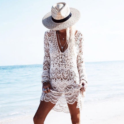 Women's Mesh V-Neck Beach Cover-Up Shirt