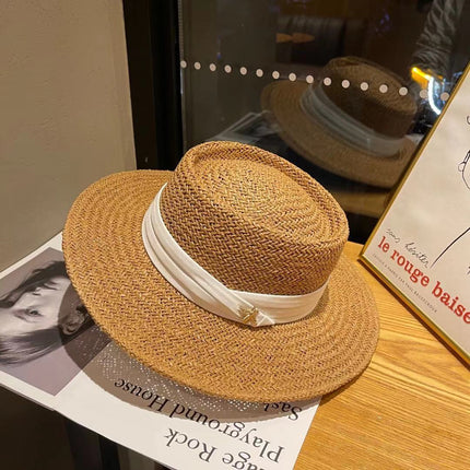 Summer Straw Hat Women Shade Beach Weave Flat Top