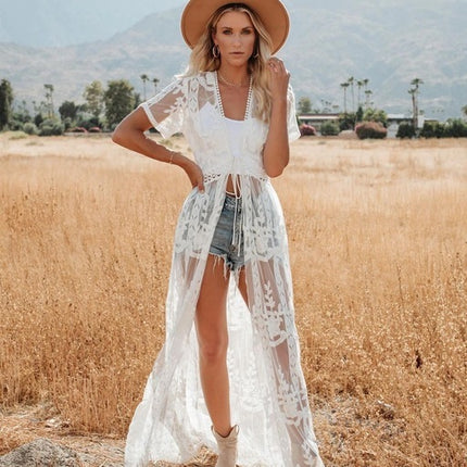 Women's Long Crochet Lace Beach Cover-Up Dress