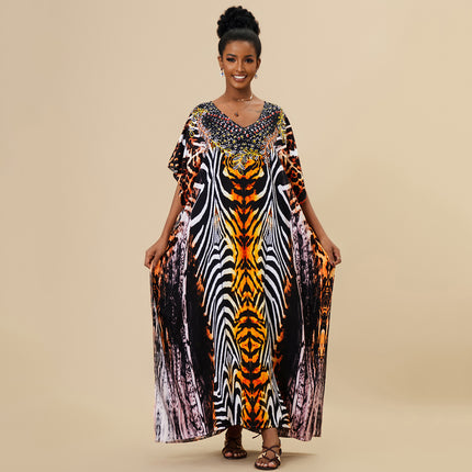 Women's Loose Animal Print Long Cotton Beach Cover-Up