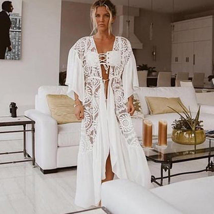 Women's Long Crochet Lace Beach Cover-Up Dress
