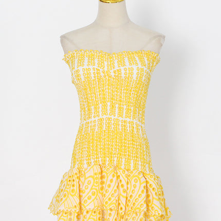 Women's Y2K Pleated Tube Top Mini Dress for Beach Party