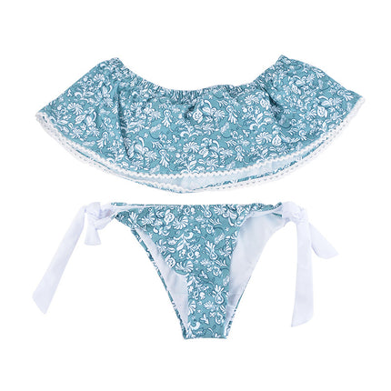 Women's Light Blue Floral Off-Shoulder Bikini Set