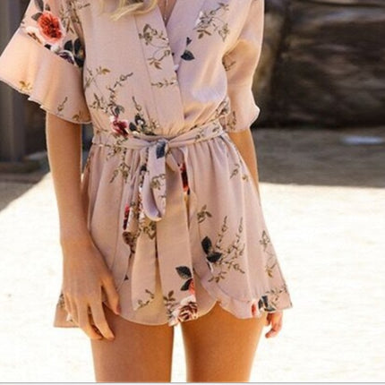 Women Floral Print Jumpsuits Beach