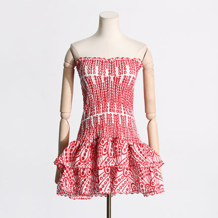 Women's Y2K Pleated Tube Top Mini Dress for Beach Party
