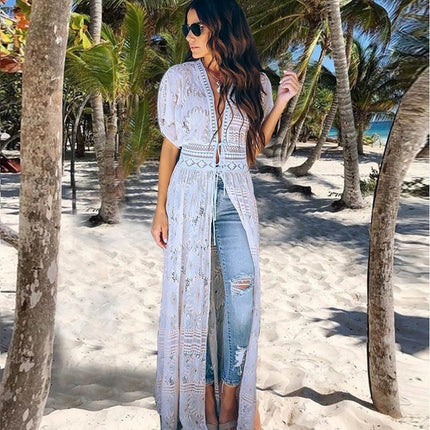 Women's Long Crochet Lace Beach Cover-Up Dress