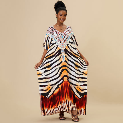 Women's Loose Animal Print Long Cotton Beach Cover-Up