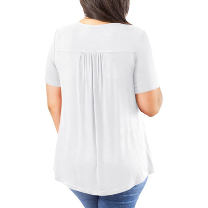 Women's Plus Size Short Sleeve Pullover Lace Pleated T-shirt Waist Top