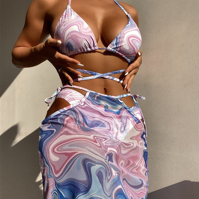 Women's 3-Piece Bikini Set with Beach Skirt