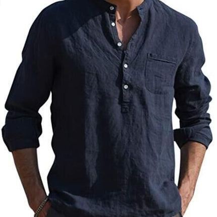 Men's Long Sleeve Casual Beach Linen Shirt