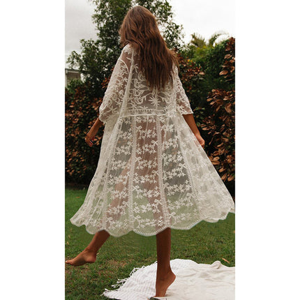 Women's Long Crochet Lace Beach Cover-Up Dress