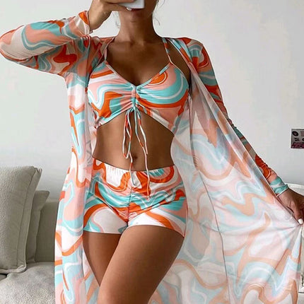 Women's 3-Piece Floral Bikini Set with Cardigan