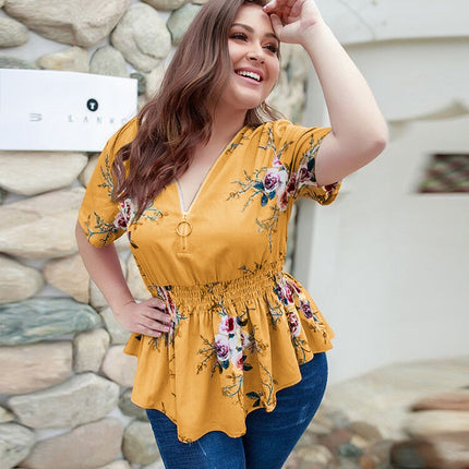 V-neck plus size shirt print top