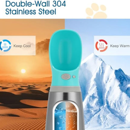 Portable Dog Water Bottle 700ml Stainless Steel Leak Proof Puppy Water Dispenser With Drinking Feeder For Pets Travel Walking Hiking And Outdoor Activities
