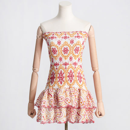 Women's Y2K Pleated Tube Top Mini Dress for Beach Party