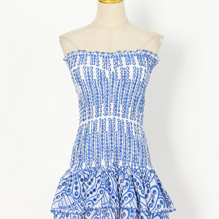 Women's Y2K Pleated Tube Top Mini Dress for Beach Party