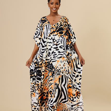 Women's Loose Animal Print Long Cotton Beach Cover-Up