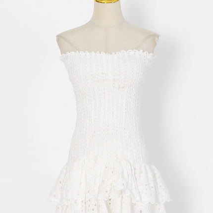 Women's Y2K Pleated Tube Top Mini Dress for Beach Party