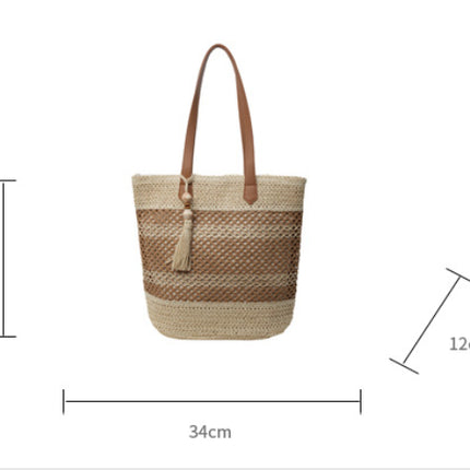 Women's Striped Straw Beach Shoulder Bag with Tassel