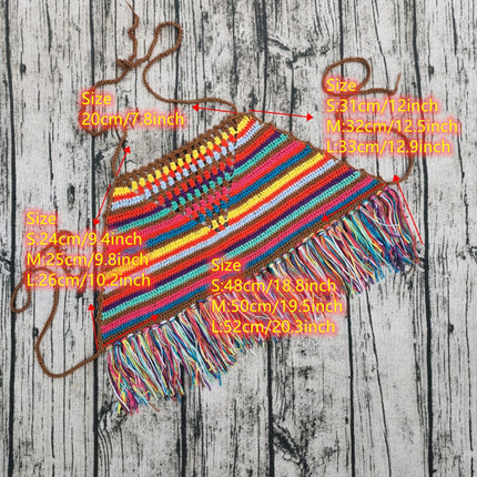 Colorful Striped Crochet Tassel Bikini Top for Women