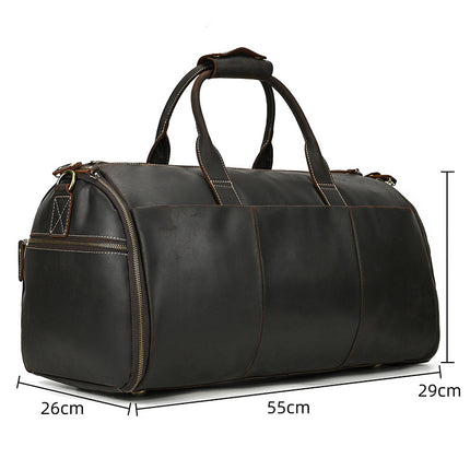 Men’s Leather Travel Duffel Bag with Shoe Compartment