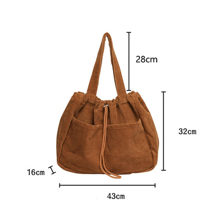 Women's Corduroy Drawstring Shoulder Handbag
