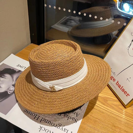 Summer Straw Hat Women Shade Beach Weave Flat Top