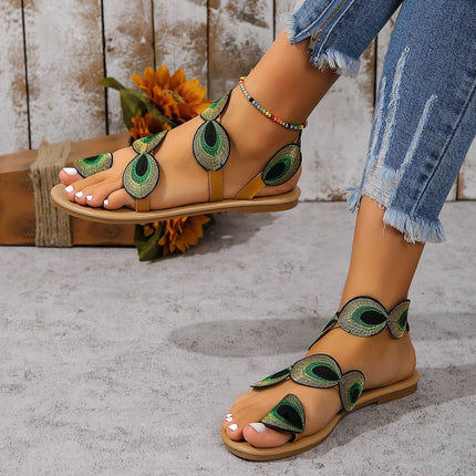Women's Peacock-Inspired Colorful Beach Slippers