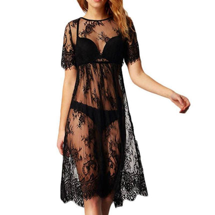 Women's Lace Sheer Hollow Beach Cover-Up Dress
