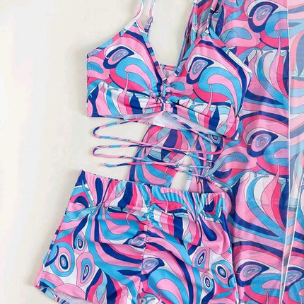 Women's 3-Piece Floral Bikini Set with Cardigan