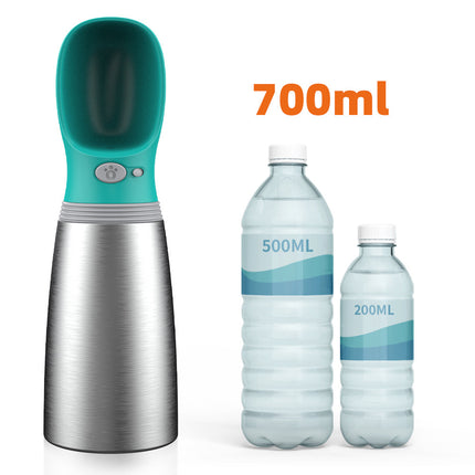 Portable Dog Water Bottle 700ml Stainless Steel Leak Proof Puppy Water Dispenser With Drinking Feeder For Pets Travel Walking Hiking And Outdoor Activities