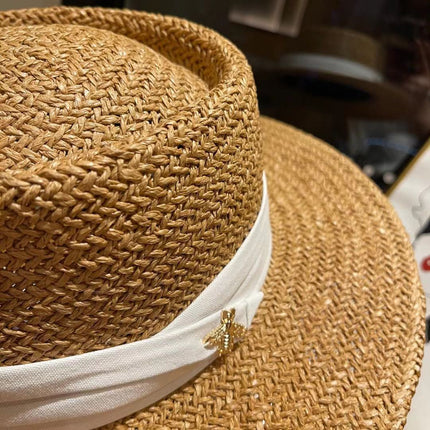 Summer Straw Hat Women Shade Beach Weave Flat Top