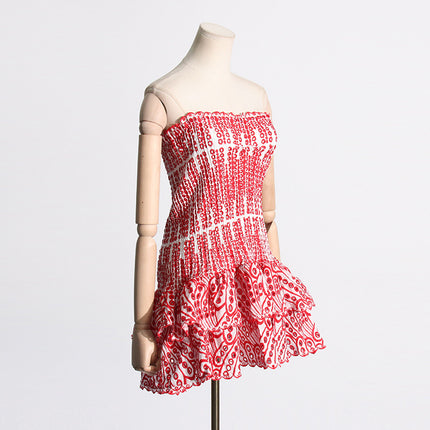 Women's Y2K Pleated Tube Top Mini Dress for Beach Party