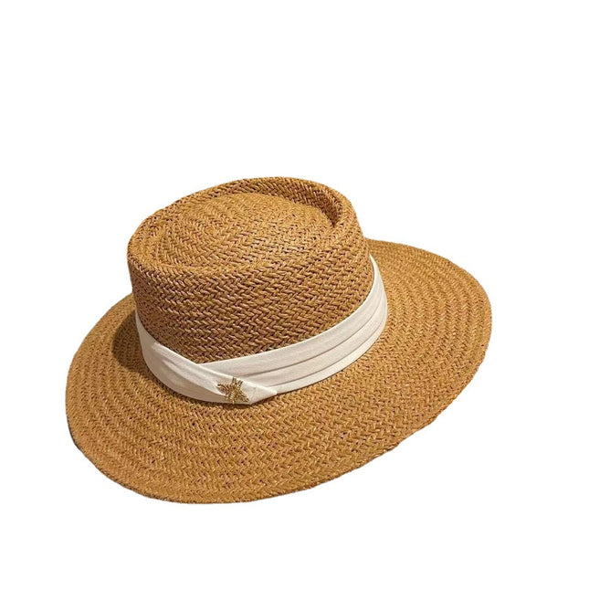 Summer Straw Hat Women Shade Beach Weave Flat Top