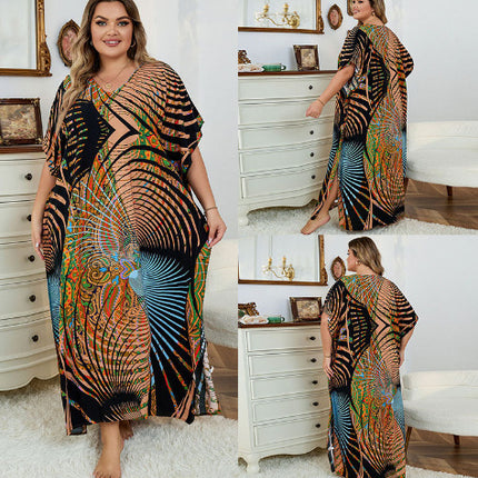 Women's Loose Animal Print Long Cotton Beach Cover-Up