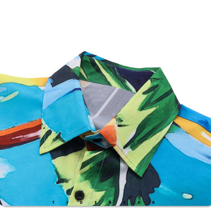 Retro Digital Print Beach Mens Casual Shirt